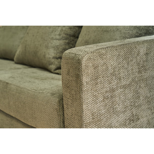 Canapé convertible 3 places en tissu velours chenille vert kaki avec matelas 13 cm BACIO