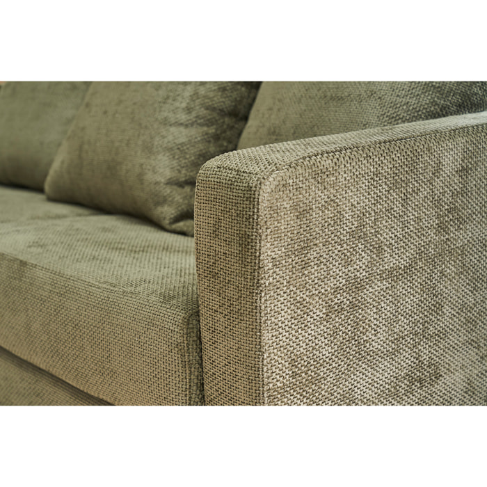 Canapé convertible 3 places en tissu velours chenille vert kaki avec matelas 13 cm BACIO