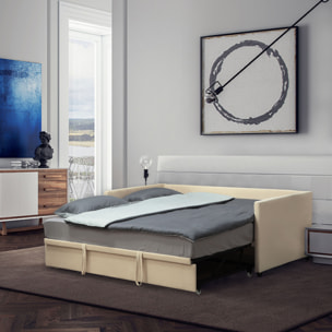 Cama Nido Tipo Diván 2 en 1 con Base Metálica Tapizado Suave y Cama Inferior Extraíble con Ruedas para Colchones de 90x190 cm Beige