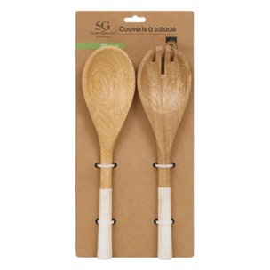 Couverts à salade bicolore Ava L.28cm blanc