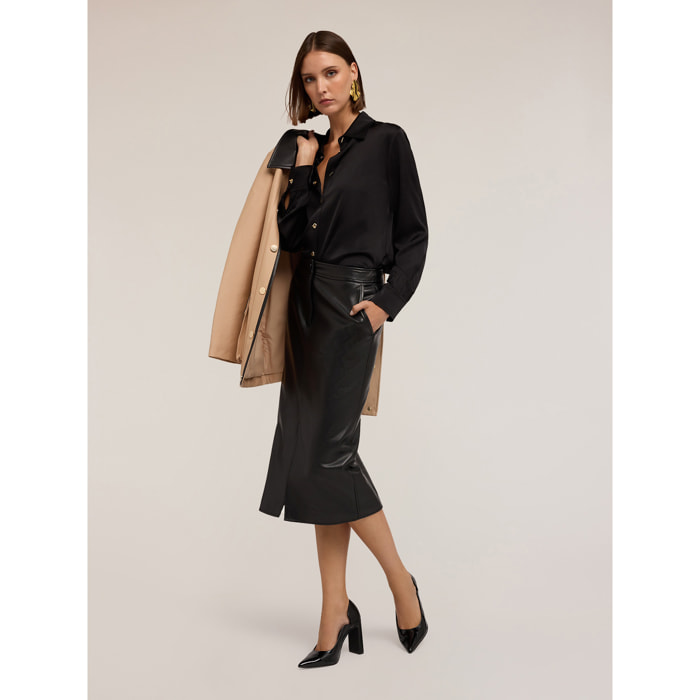 Motivi - Camisa de satén con ojales - Negro