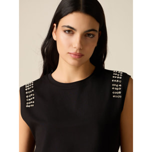 Oltre - Camiseta de algodón con engarces - Negro