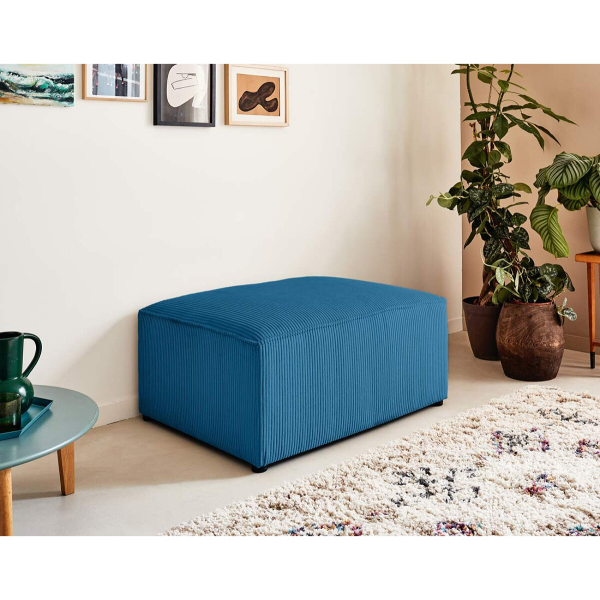 Topaze - pouf - en velours côtelé - Bleu Ardoise