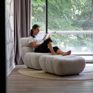 Pouf repose-pieds en tissu bouclé blanc - Teddy