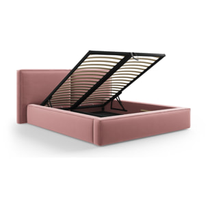 Lit coffre avec tête de lit double "Arendal" 140x200cm en velours rose