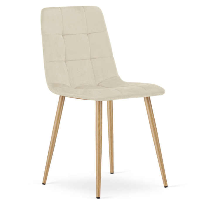 Set di 2 sedie Kara in velluto beige chiaro e gambe effetto legno