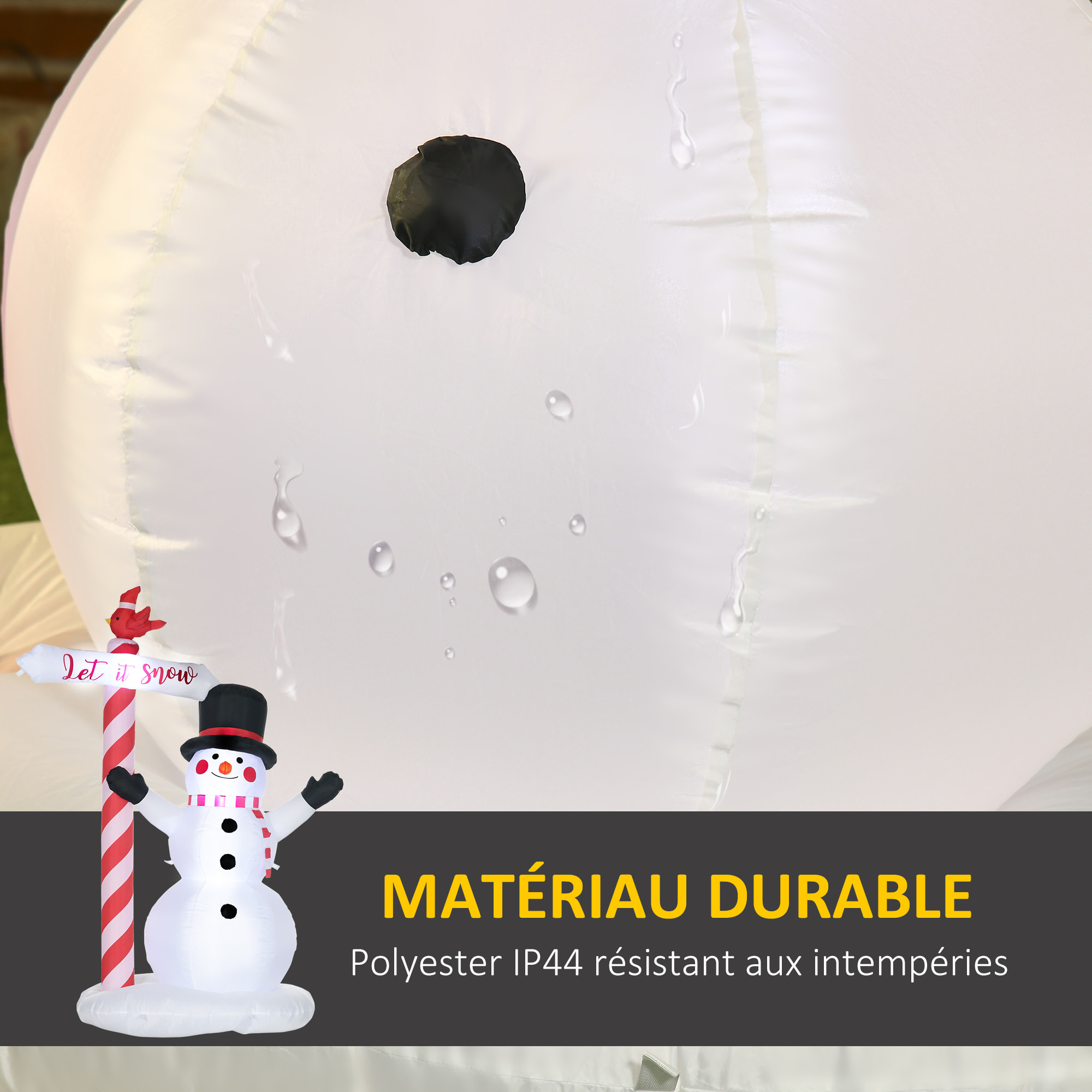 Bonhomme de neige gonflable avec pancarte 3 LED, décoration gonflable de Noël pour l'extérieur et l'intérieur, hauteur 213 cm, polyester imperméable, blanc