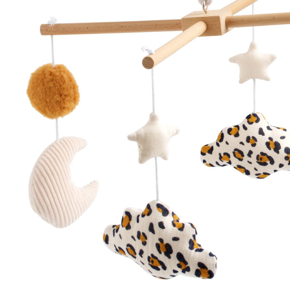 Mobile musical bébé en bois avec 4 jouets