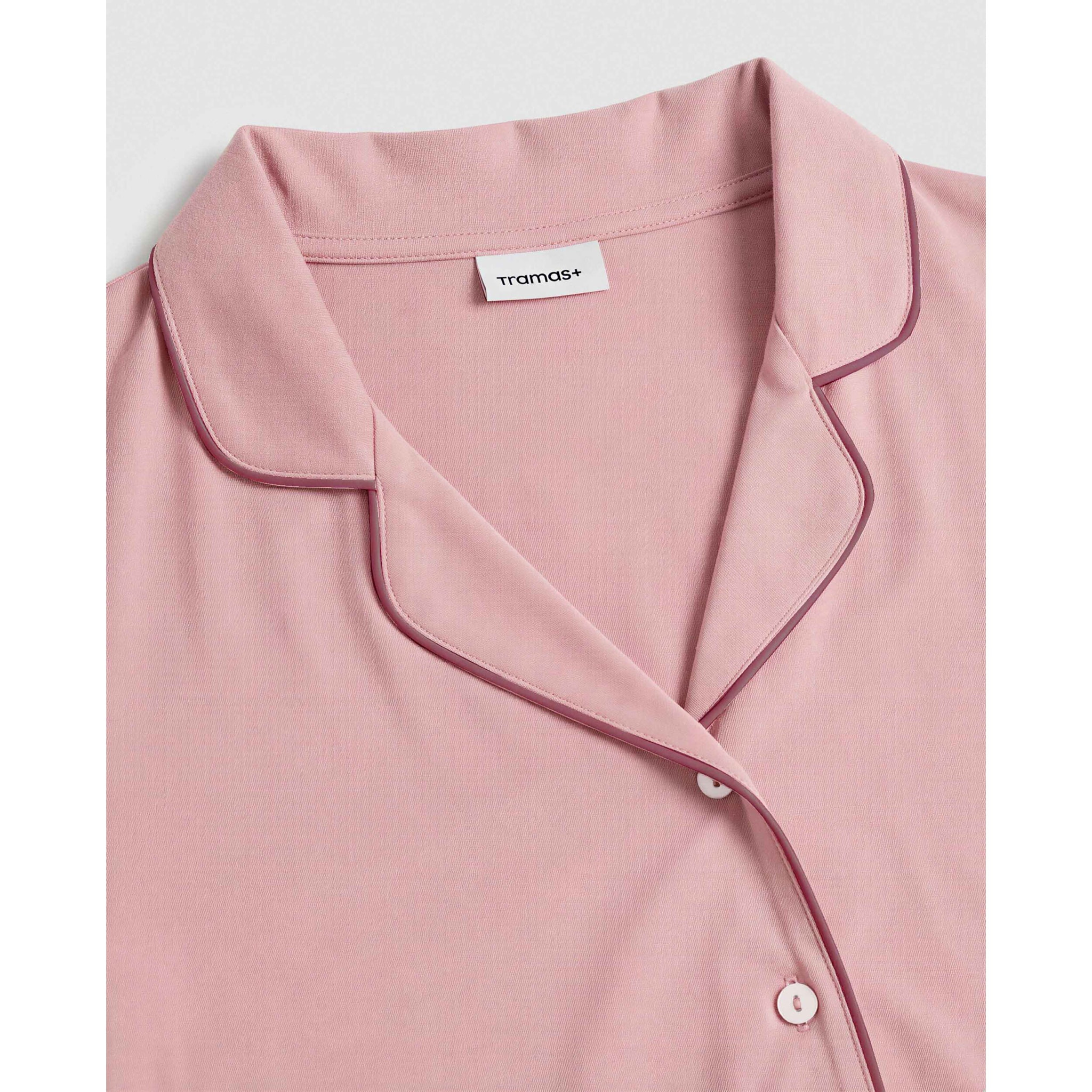 Pijama largo camisero algodón liso rosa