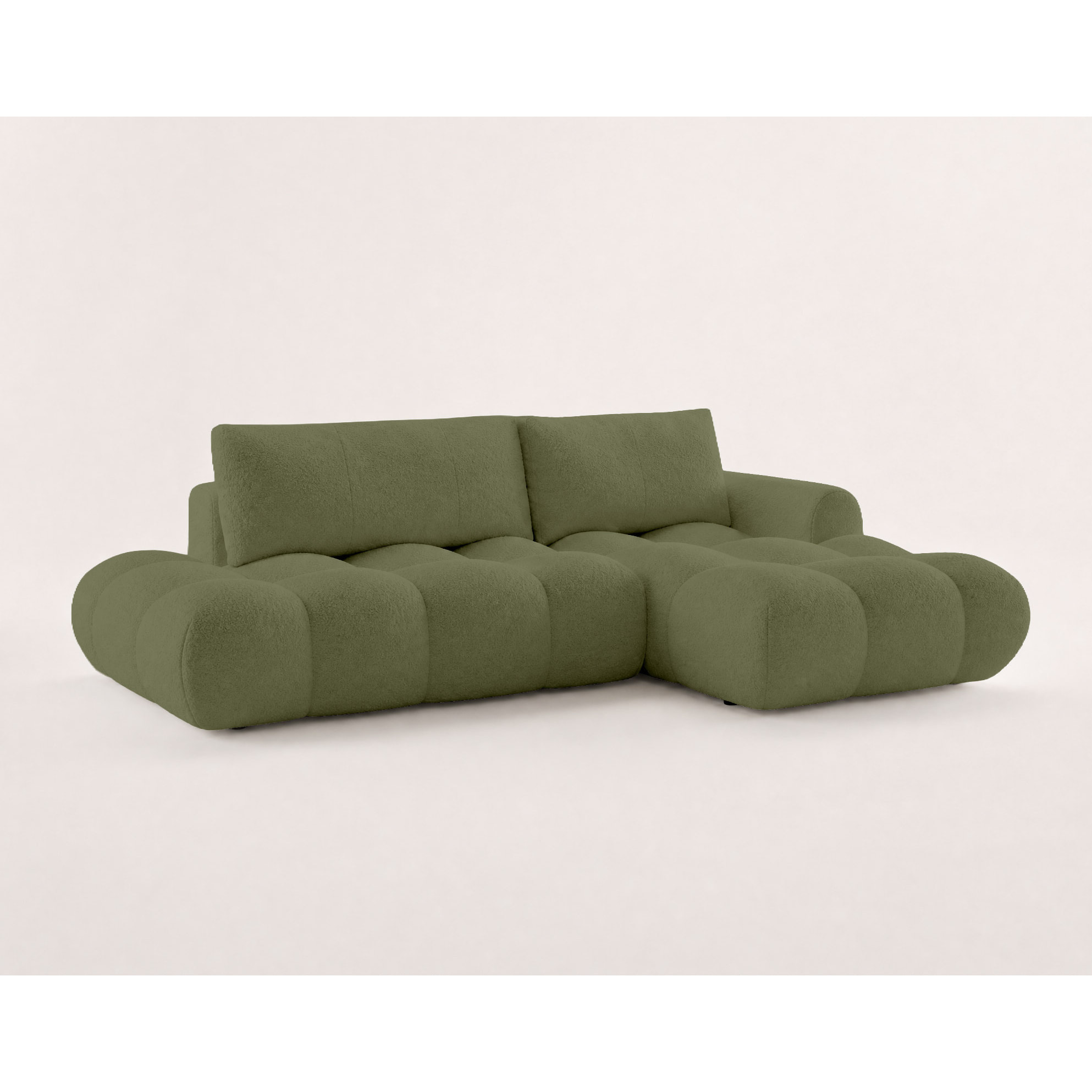 Yulin - Canapé d'angle ouvert droit 4 places convertible avec coffre en tissu bouclette - Vert