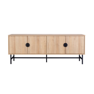 Meuble TV. Bazalt. effet chêne. quatre portes. deux étagères. L 157.5 x l 39 x H 60cm