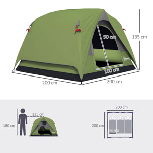 Tienda de Campaña para 2-4 Personas Tienda de Camping Plegable con Puerta Ventanas de Malla Bolsillo Gancho y Bolsa de Transporte Impermeable Fácil Instalación para Senderismo Verde y Gris