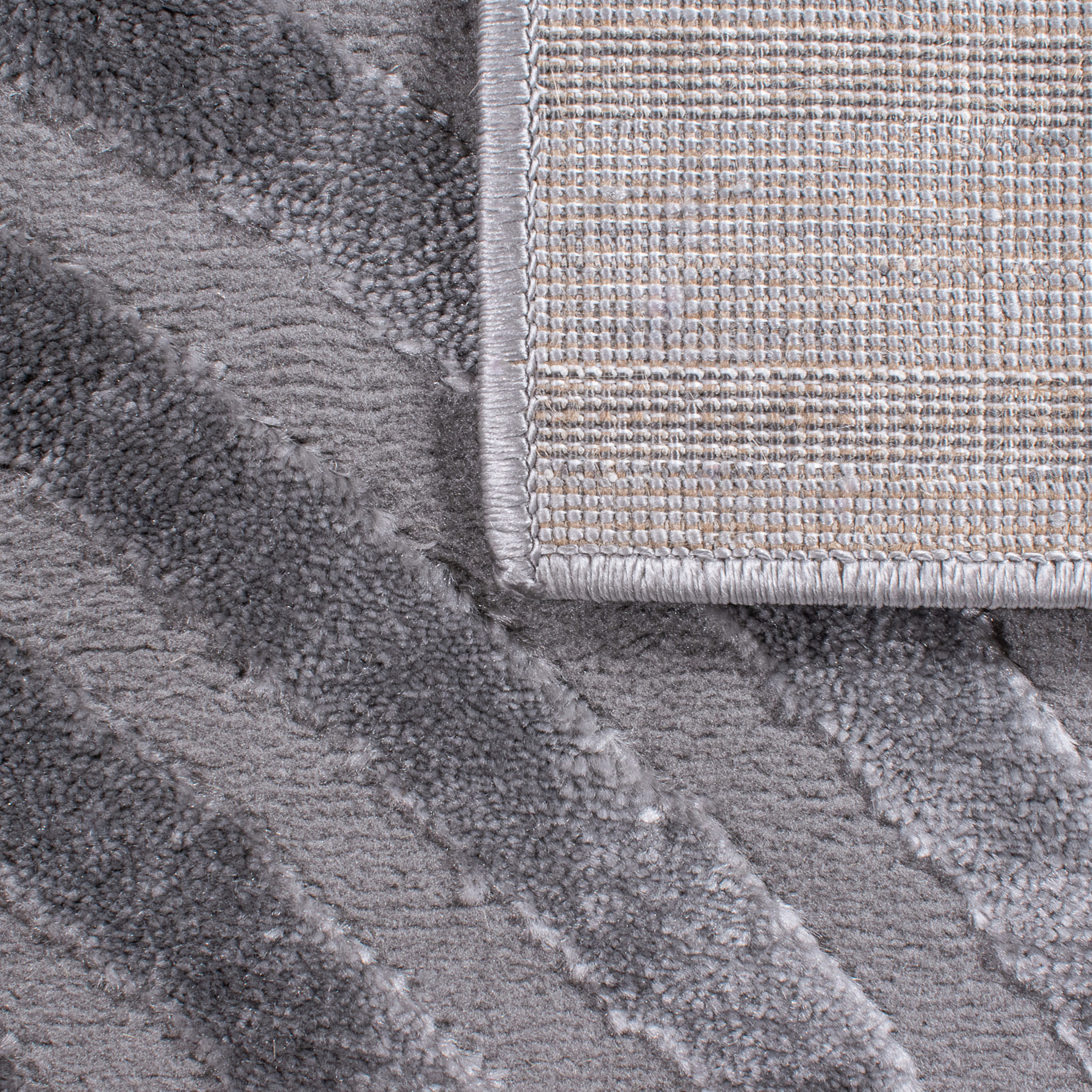 BIANCA - Tapis arc-en-ciel gris avec longs poils en relief