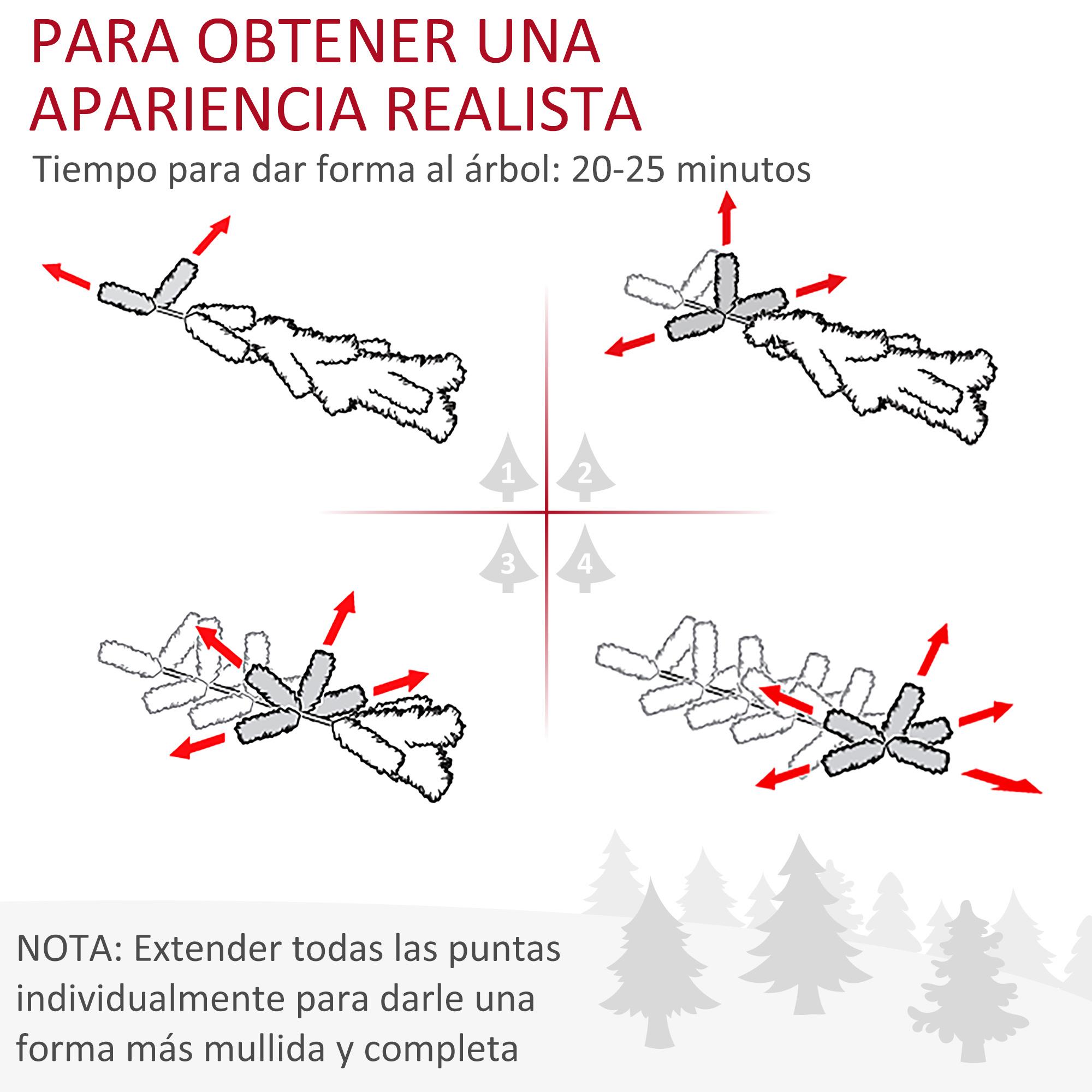 HOMCOM Árbol de Navidad Artificial 180 cm Ignífugo con 1443 Ramas Hojas de PVC Base Plegable y Soporte Metálico Decoración Navideña para Interiores Verde