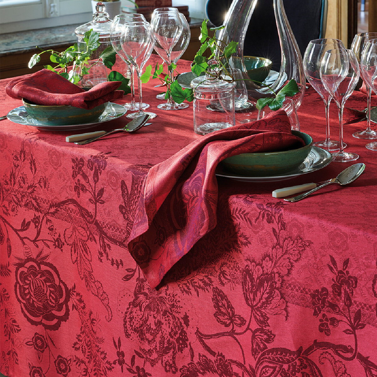 Serviette pur lin motif jacquard rouge Scarlett carmin
