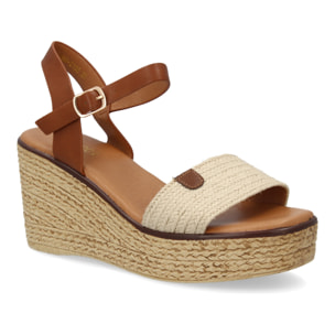 Sandalia cuña mujer elegante verano, tira de yute.