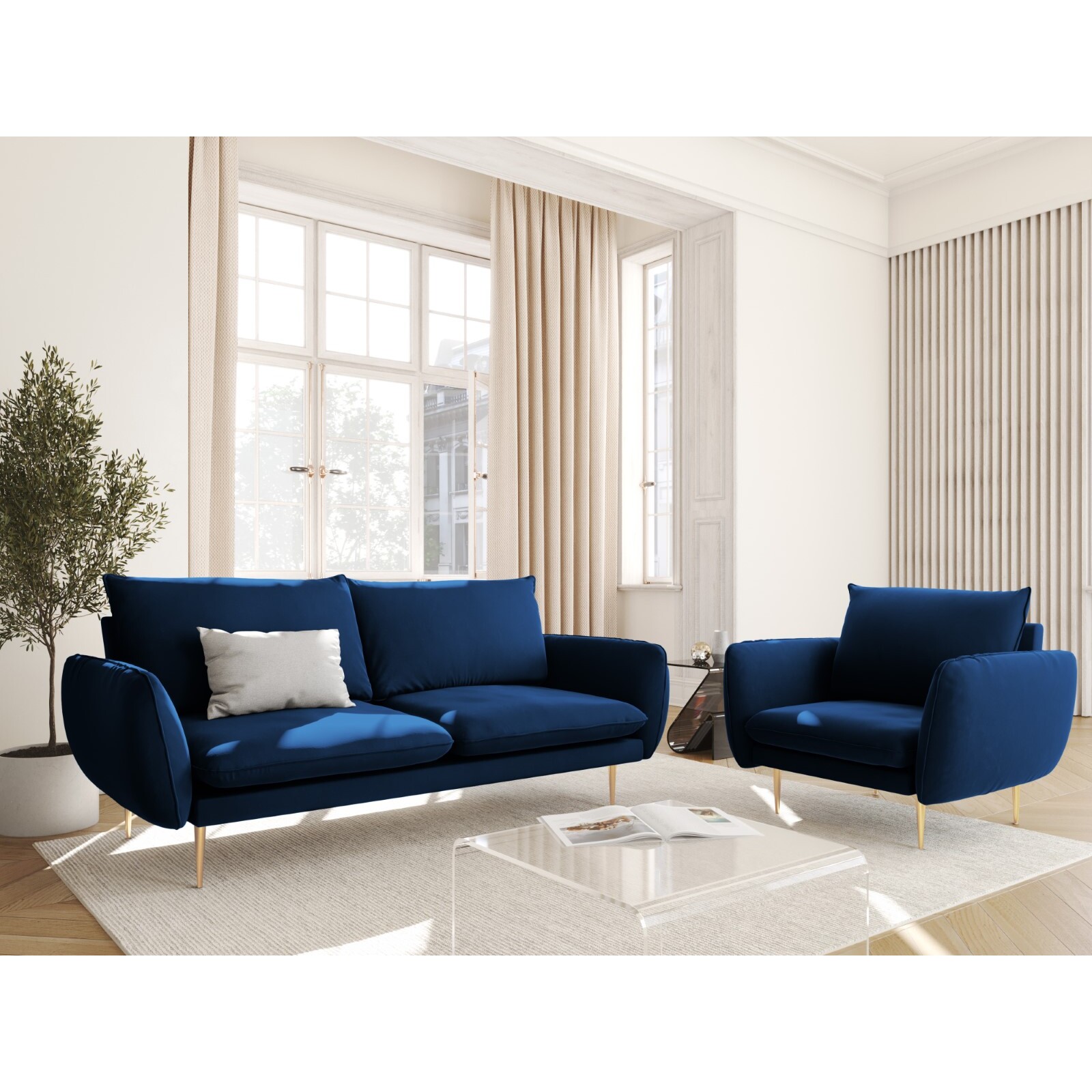 Fauteuil "Vienna" en velours bleu roi
