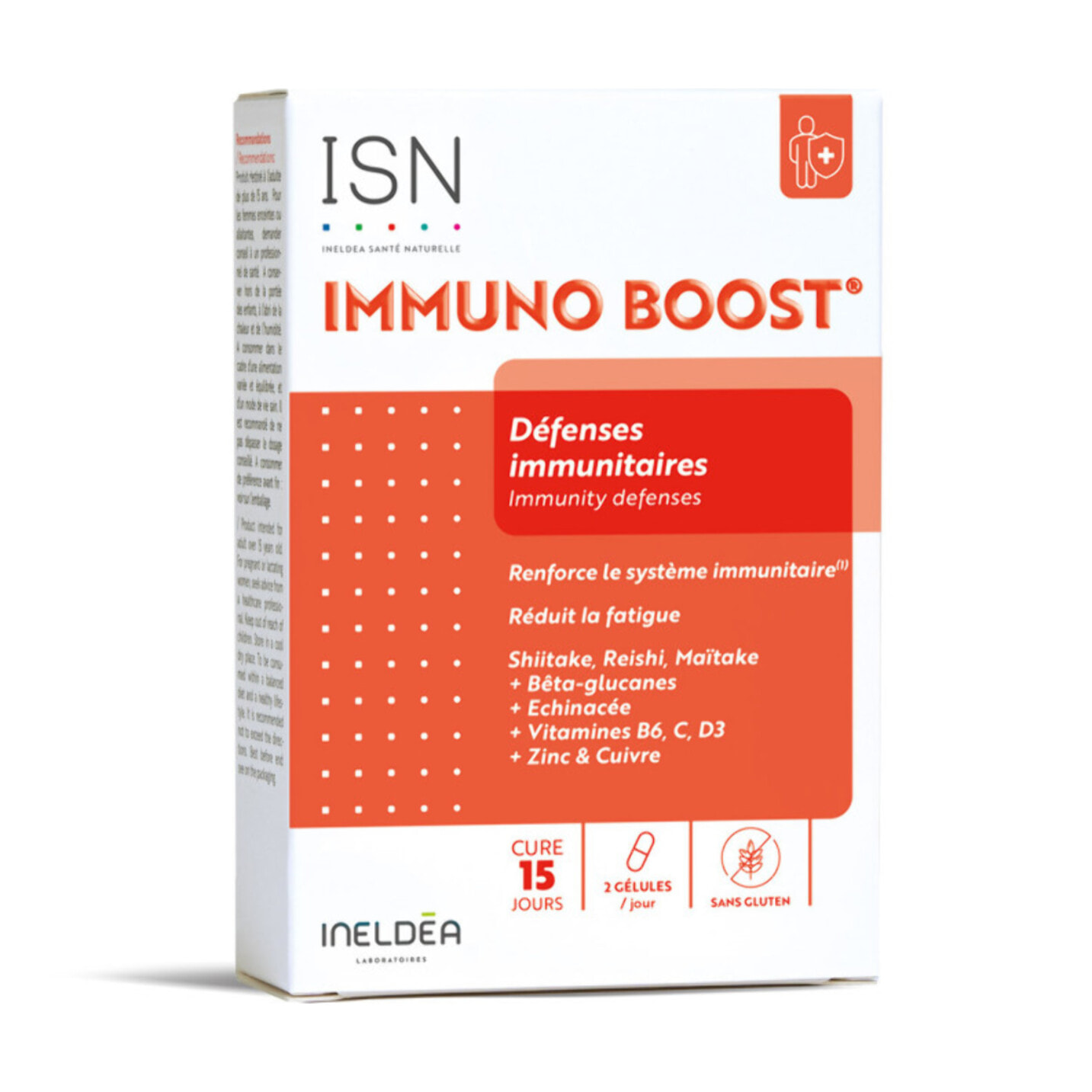 ISN - Immuno Boost - Complément alimentaire défenses immunitaires – Reishi, Shiitake, Maïtake, Bêta-glucanes, Échinacée, Vitamines C D B6, Zinc & Cuivre - 30 gélules végétales