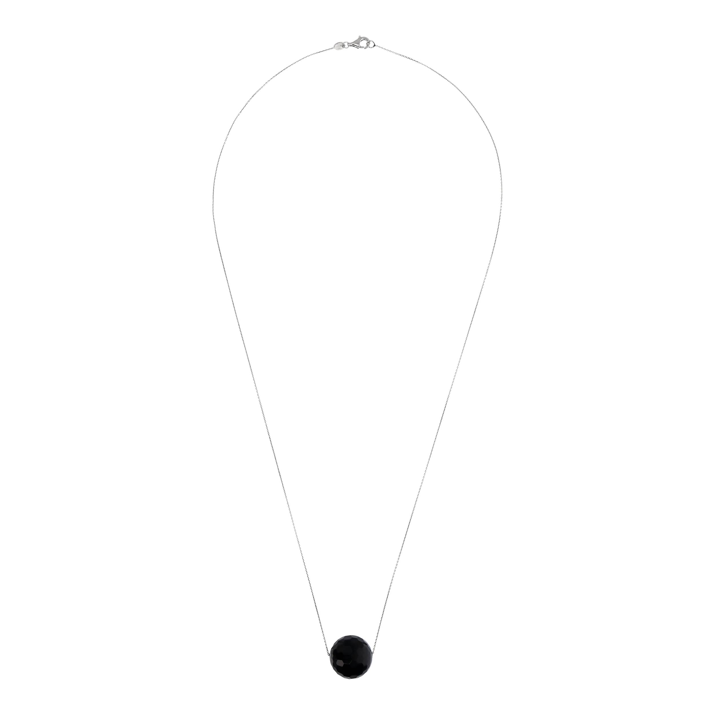 Collana Catena Rolo con Pendente Sferico in Pietra Naturale Onice Nero in Argento 925 placcato Rodio