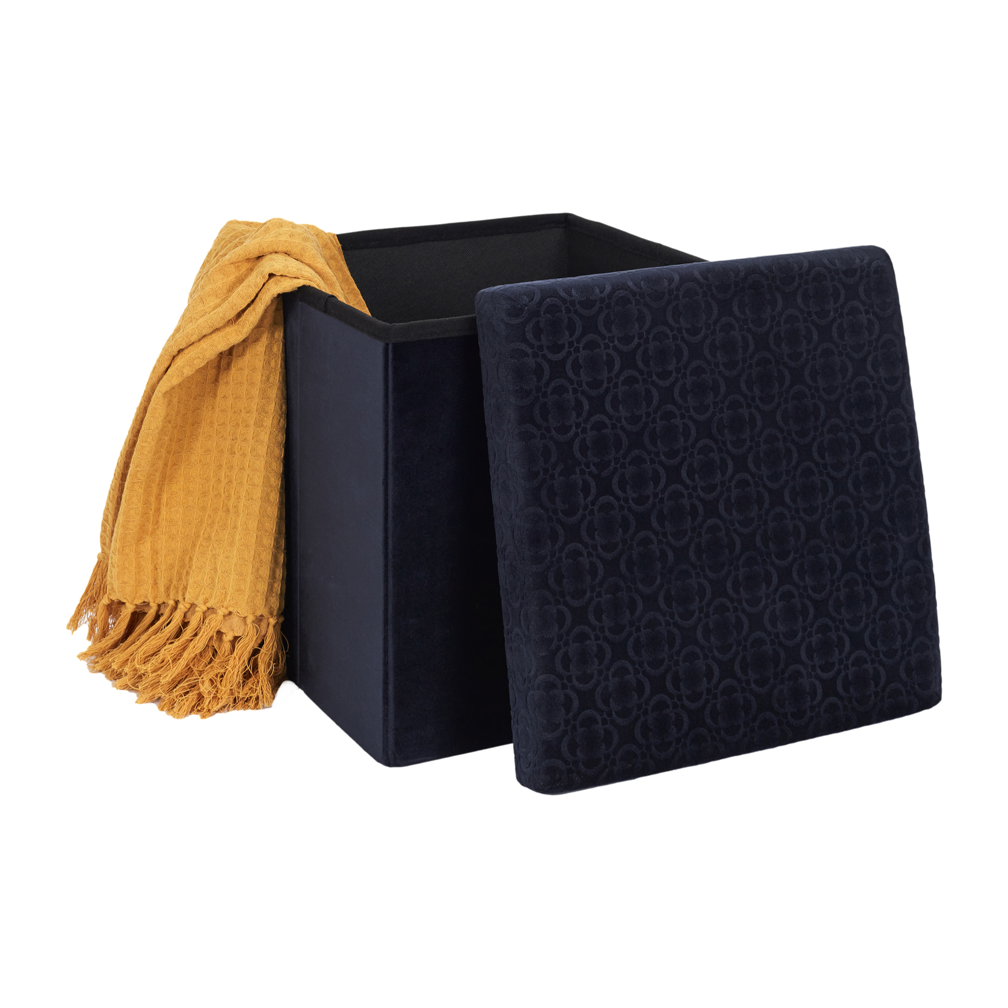 Coffre Pouf Pliable Retro Bleu Nuit