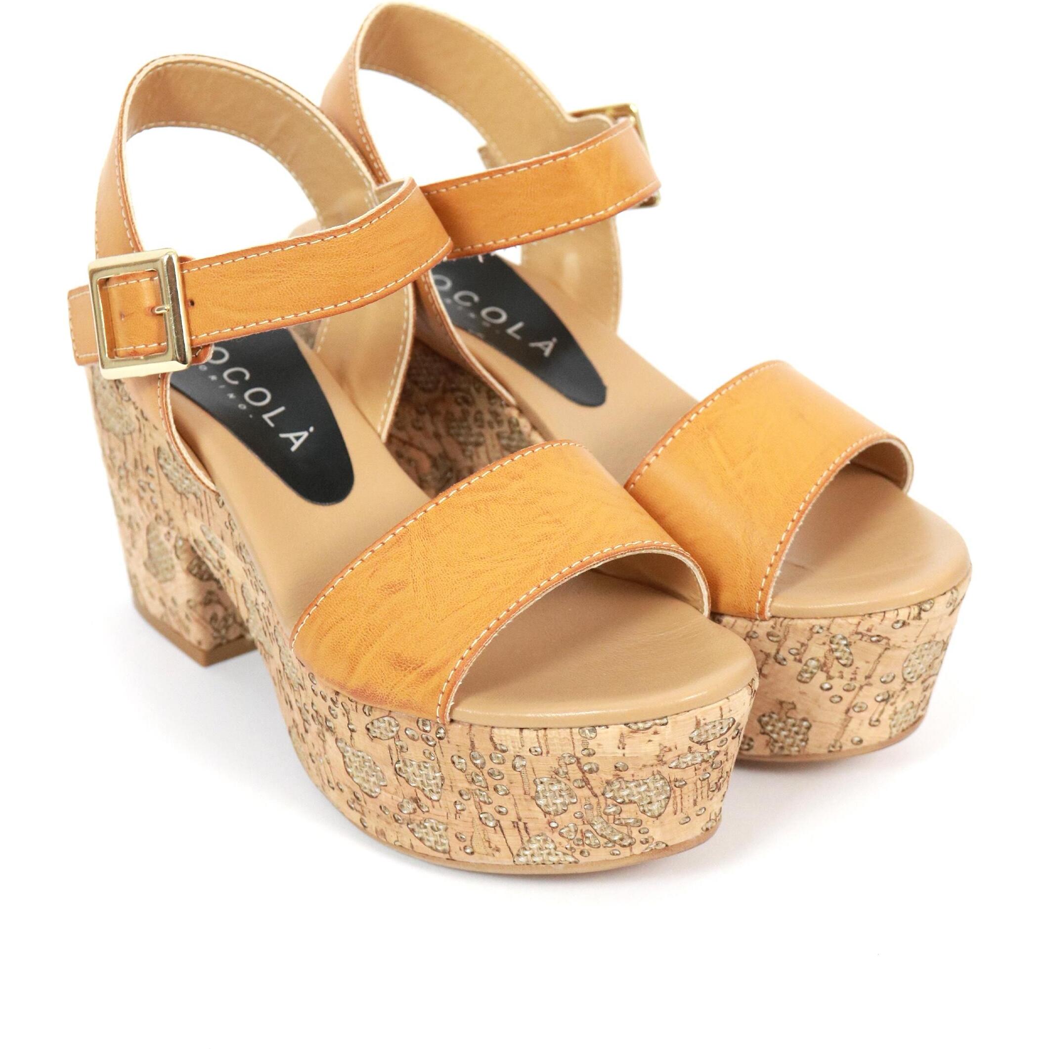 SANDALO PLATFORM FASCIA CHOCOLA' CAMEL