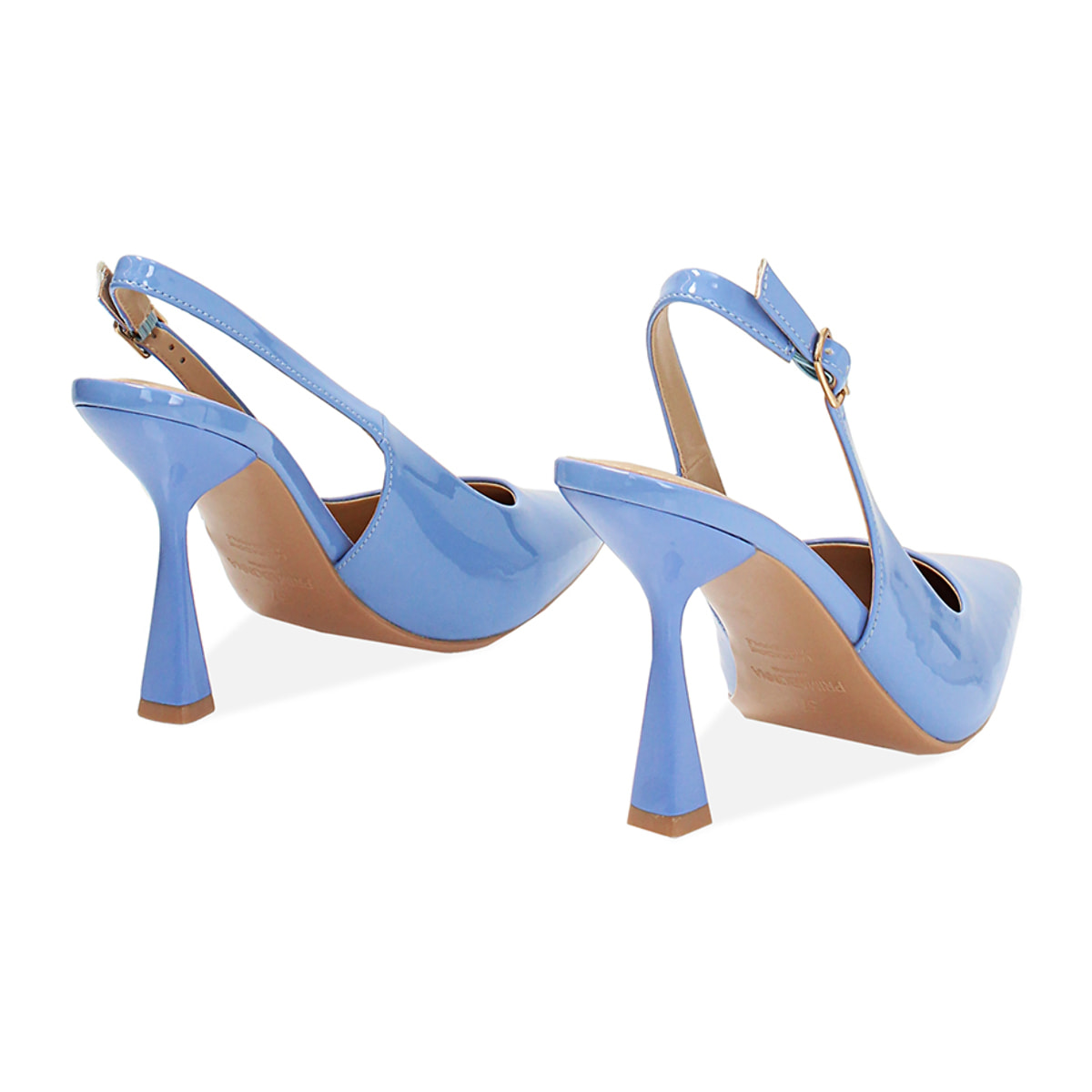 Décolleté slingback donna celesti in vernice, tacco 7,5 cm