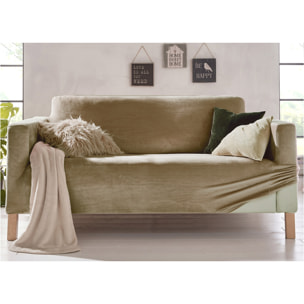 Copripoltrona Elasticizzato In Tinta Unita Effetto Velluto Modello Morbidissimo Colore Beige