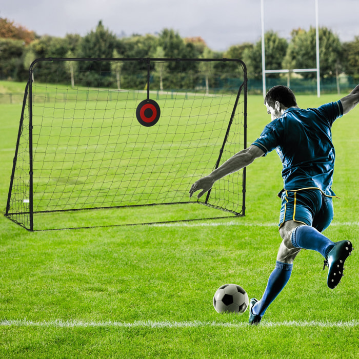 But de football cage de foot but futsal avec cible - dim. 213L x 150l x 100H cm - acier PE noir