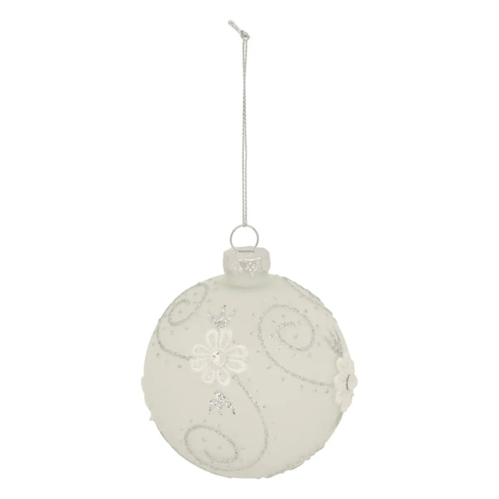 Boule verre dentelle D.8cm argent