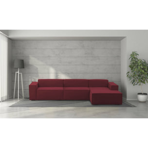 Divano fisso Raffaella, Divano componibile a 4 posti con penisola destra, 100% Made in Italy, Sofà moderno in tessuto, Cm 340x170h70, Rosso