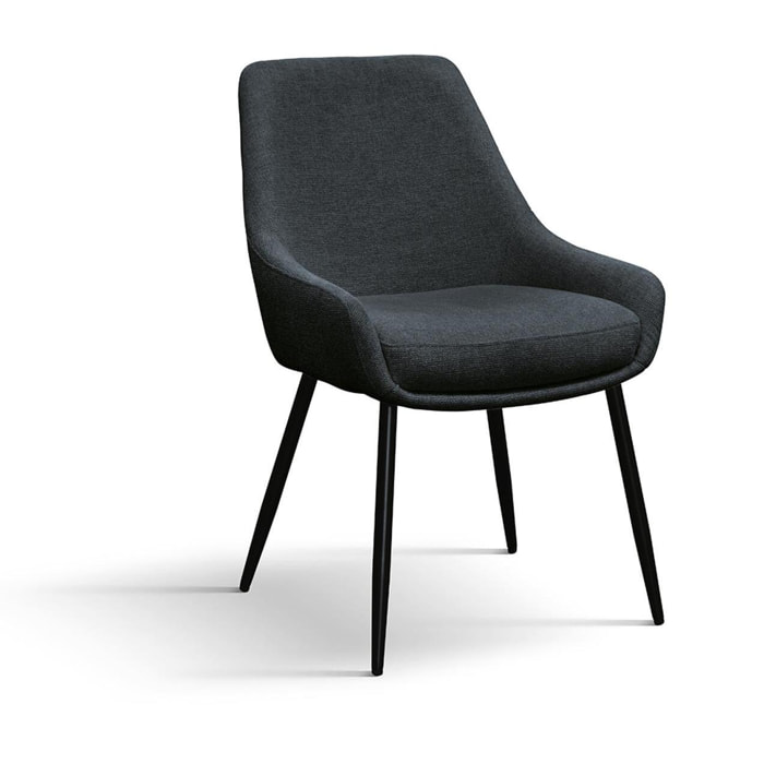 Set di 2 sedie TALLINN in tessuto antracite e gambe in metallo nero opaco, con braccioli