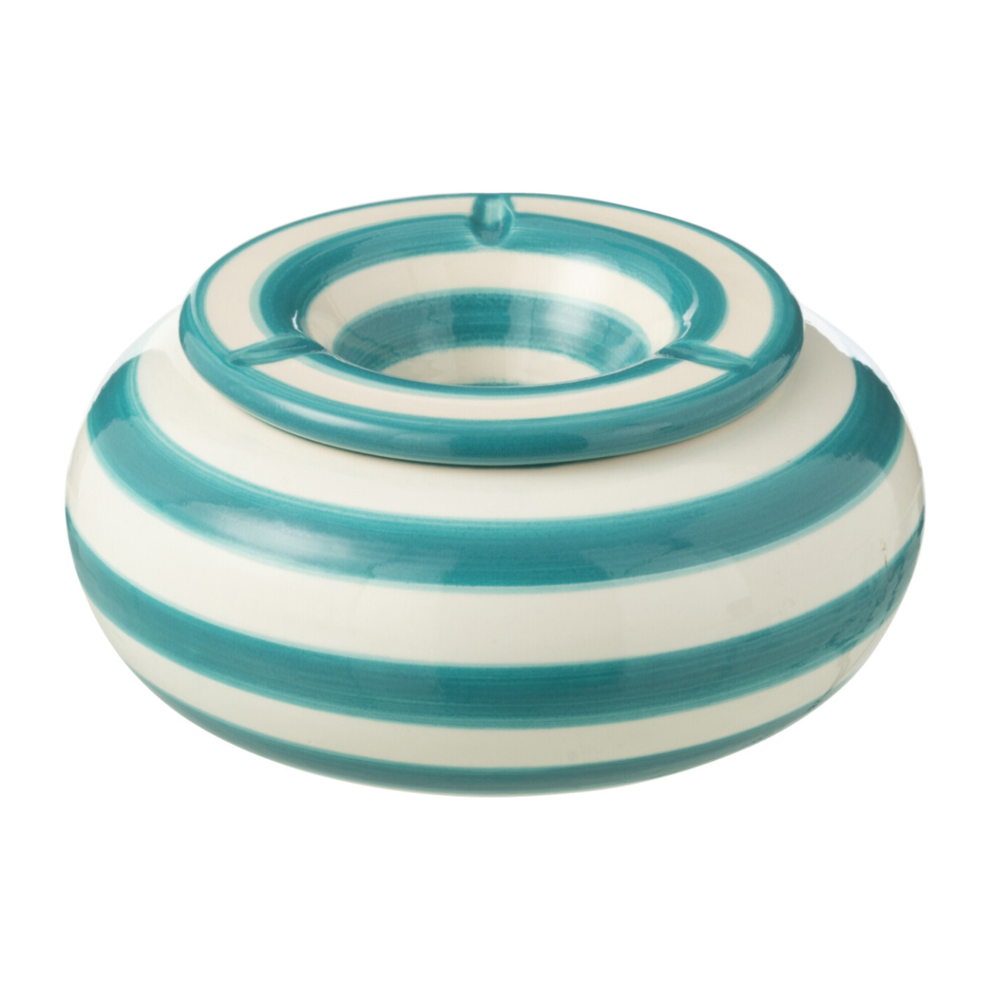 J-Line cendrier Granada Stripes - céramique - blanc/aqua - large