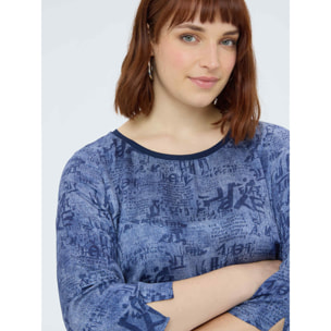 Fiorella Rubino - Blusa bimaterial con estampado lettering - Azul