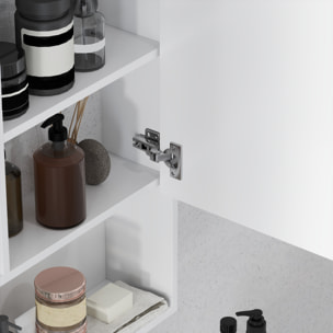 Armoire murale miroir salle de bain porte étagère 3 niches 60 x 15 x 76 cm blanc