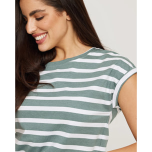 Camiseta Manga Corta de Rayas Verde - Madonna