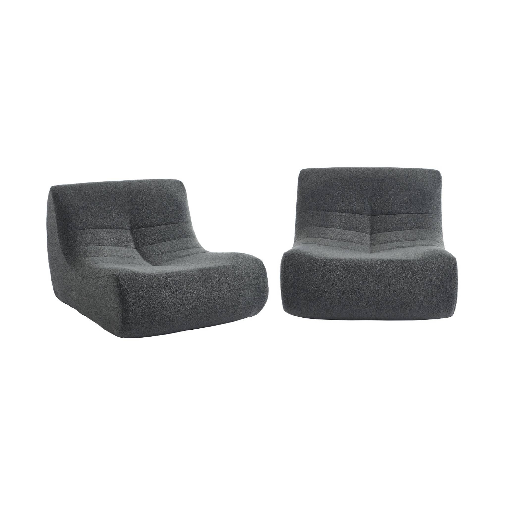 Lot de 2 fauteuils chauffeuses en bouclette texturée anthracite style contemporain 1 place