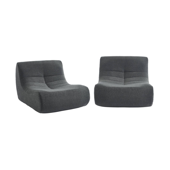Lot de 2 fauteuils chauffeuses en bouclette texturée anthracite style contemporain 1 place
