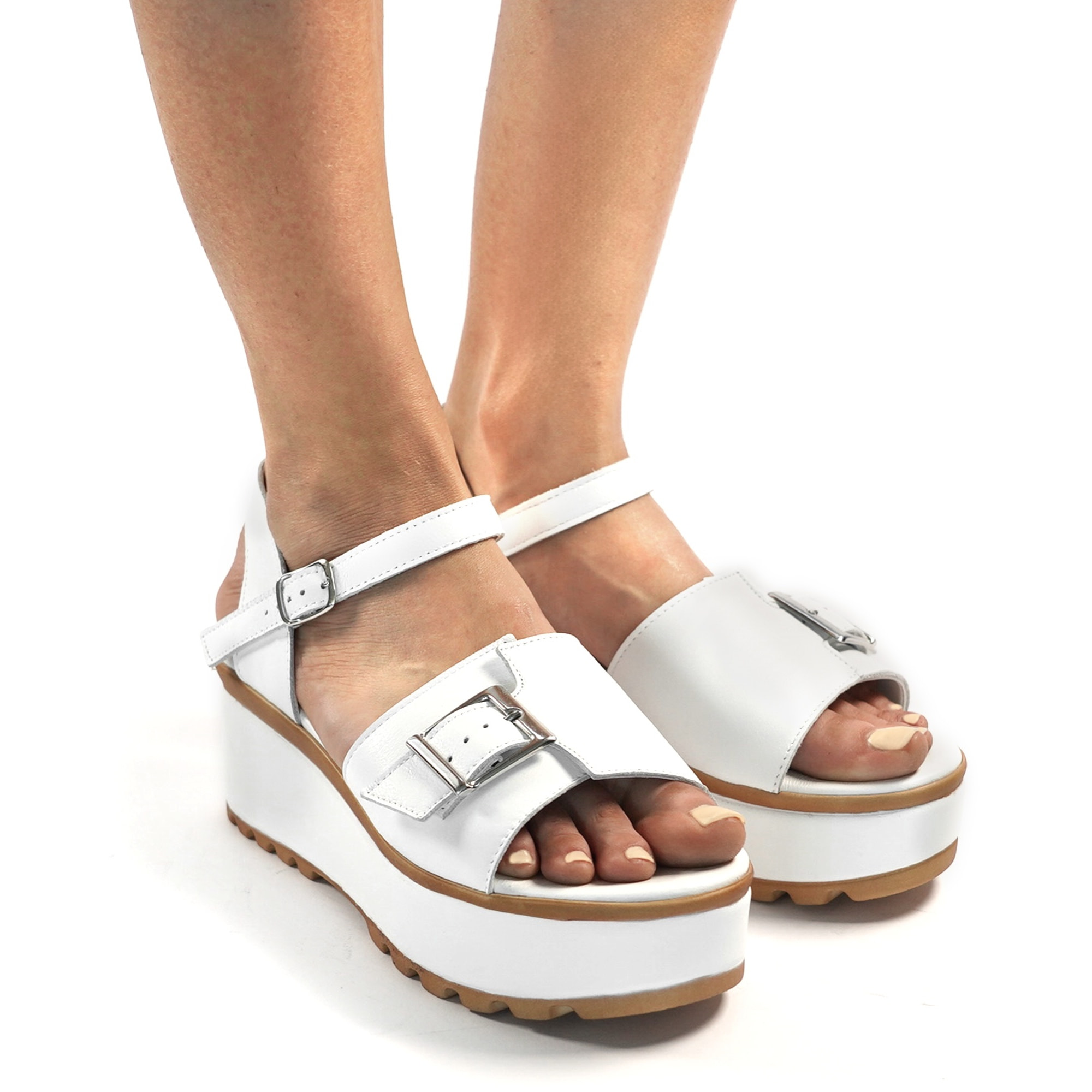 SANDALO FIBBIA VERA PELLE BIANCO