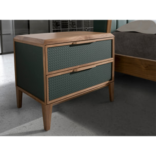 Mesita de noche Angel Cerdá con estructura de PVC en verde oscuro y patas de madera chapada en nogal natural 60x40x51cm