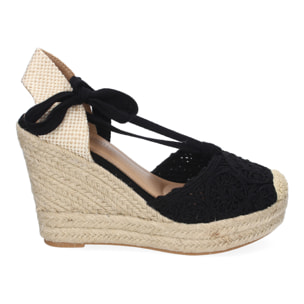 Sandalia de Cuña de Yute para Mujer, Diseño Comodo y Moderno, Elegante con Cintas