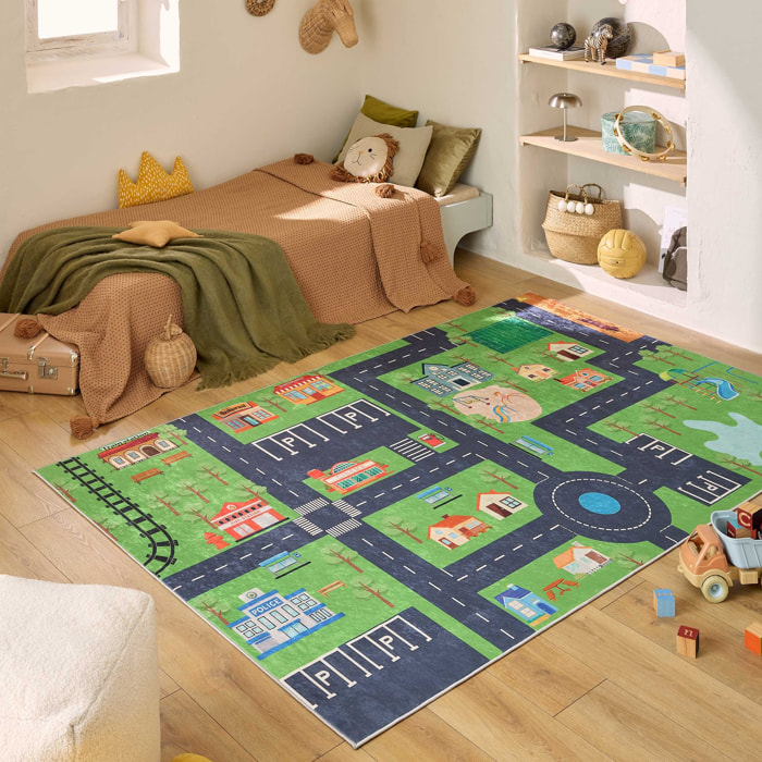 HAPPY - Tapis enfant lavable à motif circuit - Vert