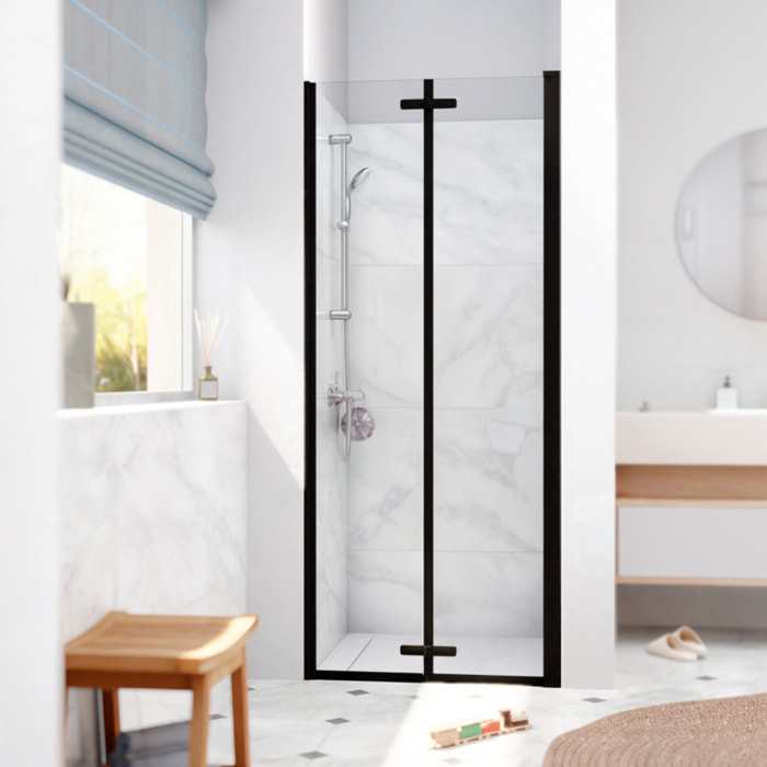 SK Porte de douche 80x196cm pliante anticalcaire avec profilé noir mat (SATSK80C)