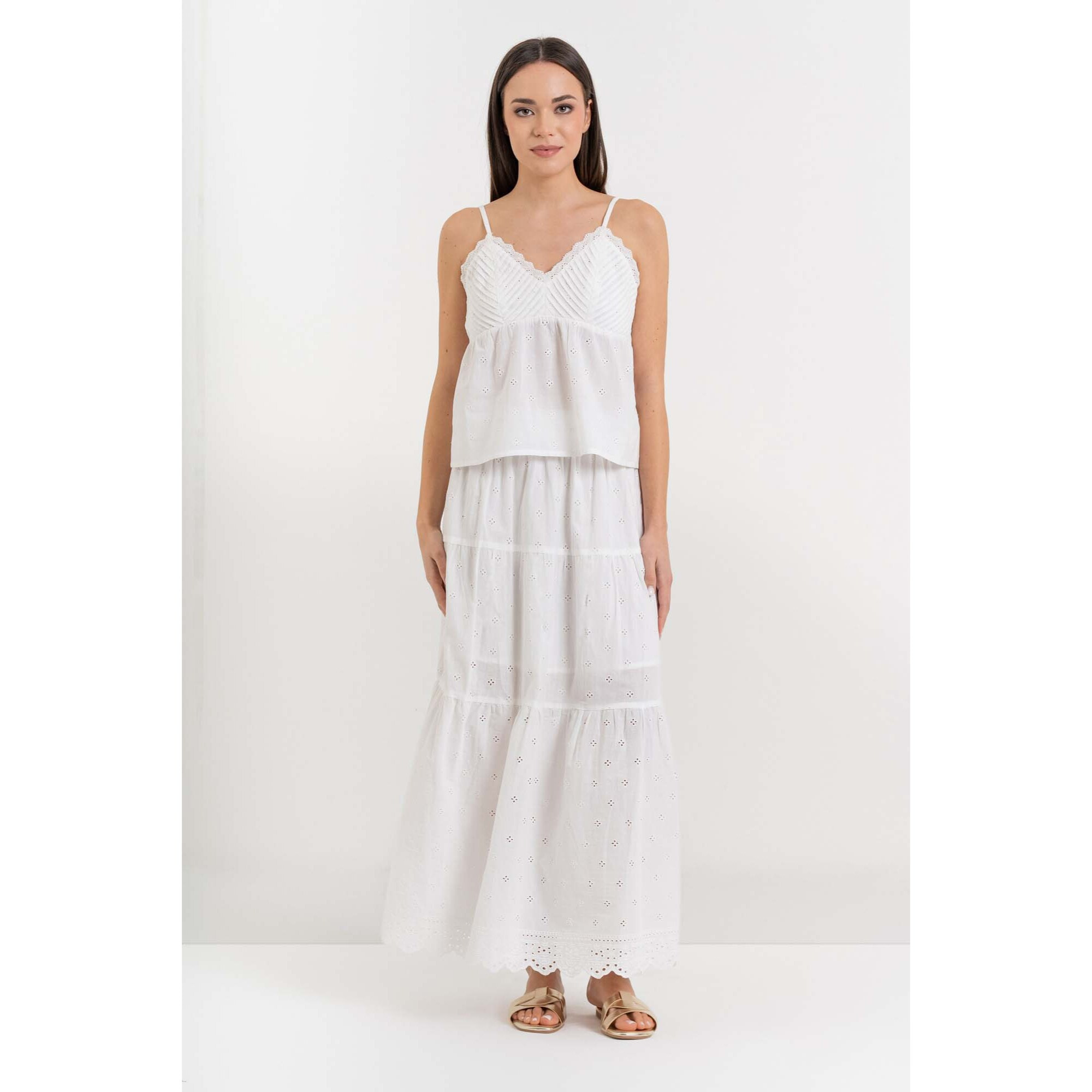 Kocca - Gonna lunga a balze da donna in cotone con ricamo floreale Donna