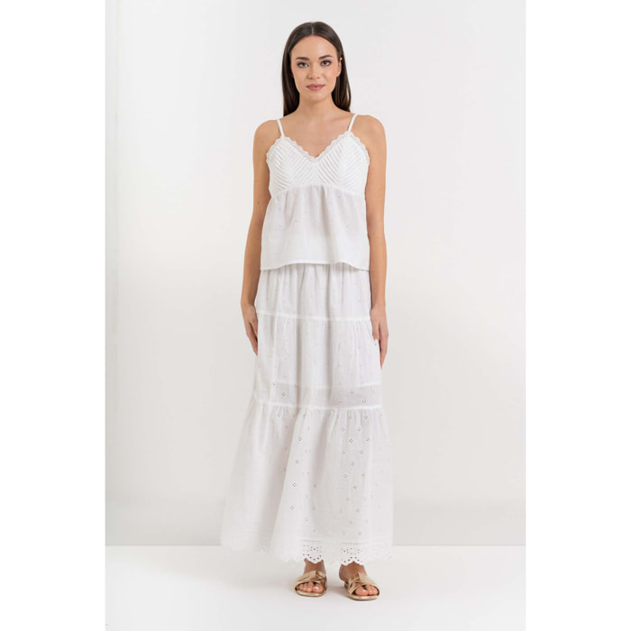 Kocca - Gonna lunga a balze da donna in cotone con ricamo floreale Donna