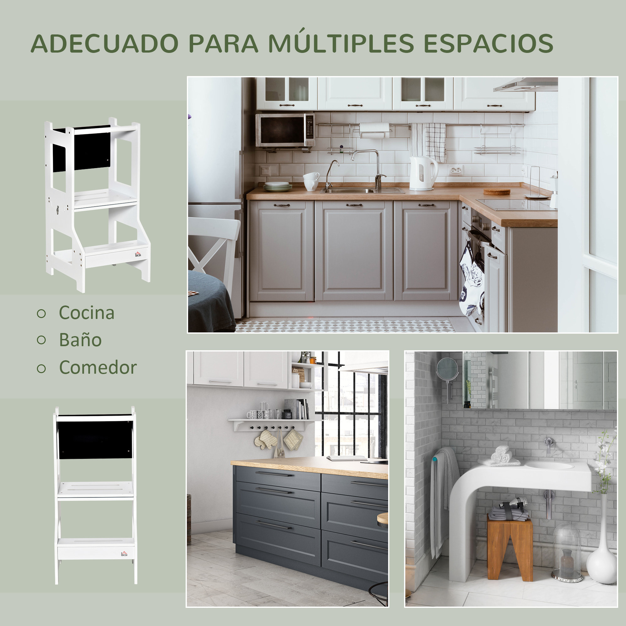 Torre de Aprendizaje 2 en 1 Taburete de Aprendizaje para Niños de +3 Años Convertible en Escritorio con Pizarra y Barra de Seguridad 42x44x86 cm Blanco