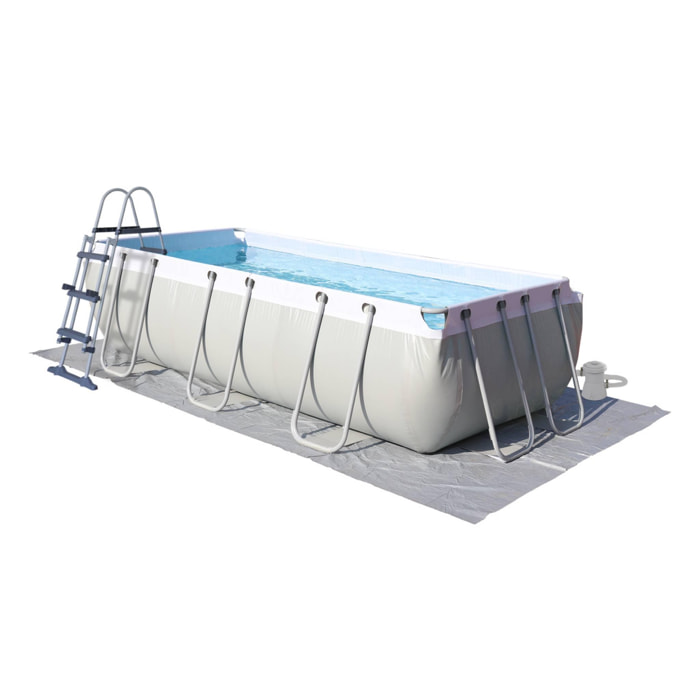Kit grande piscine tubulaire - Topaze grise - piscine rectangulaire 4x2m avec pompe de filtration. bâche de protection. tapis de sol et échelle. piscine hors sol armature acier