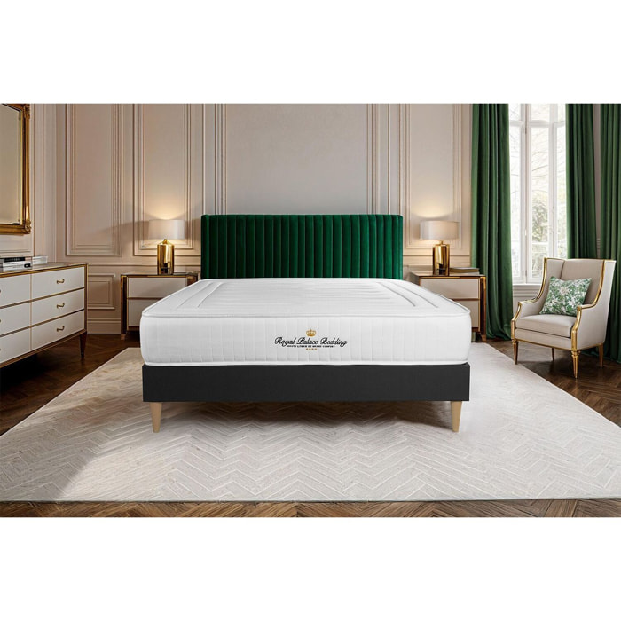 Ensemble matelas LANCASTER ressorts ensachés et mémoire de forme + sommier kit noir + Sommier tapissier en kit cm d'épaisseur - Matelas à Ressorts ensachés et mémoire de forme de 22cm d'épaisseur