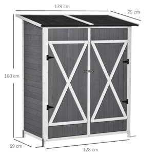 Outsunny Casetta da Giardino Porta Utensili, Doppia Porta con Blocco e Tavolo Rimovibile, Legno, 139x75x160cm, Grigio