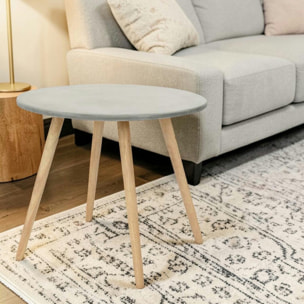 Bout de canapé rond pieds bois et plateau béton D65xH57cm