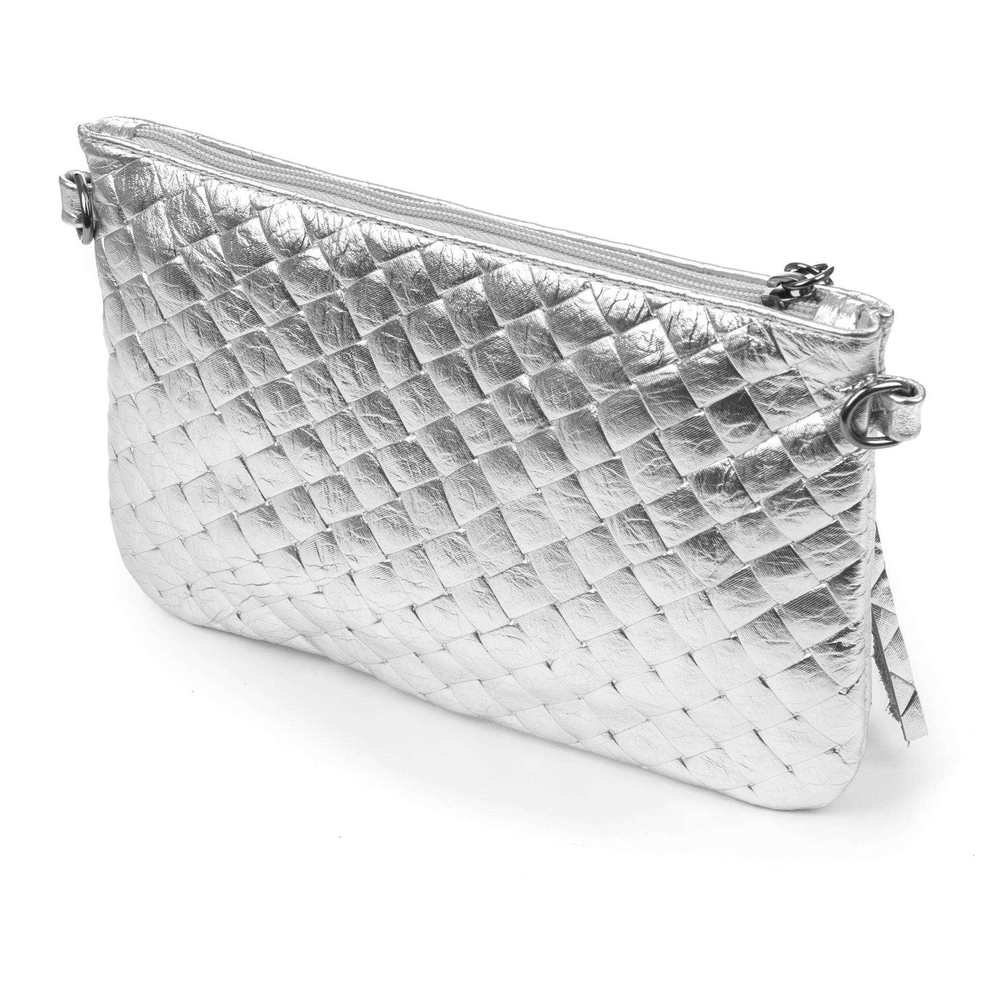 Oleggio bolso bandolera mujer. Piel auténtica Gamuza con grabado entrelazado y lacada brillante.